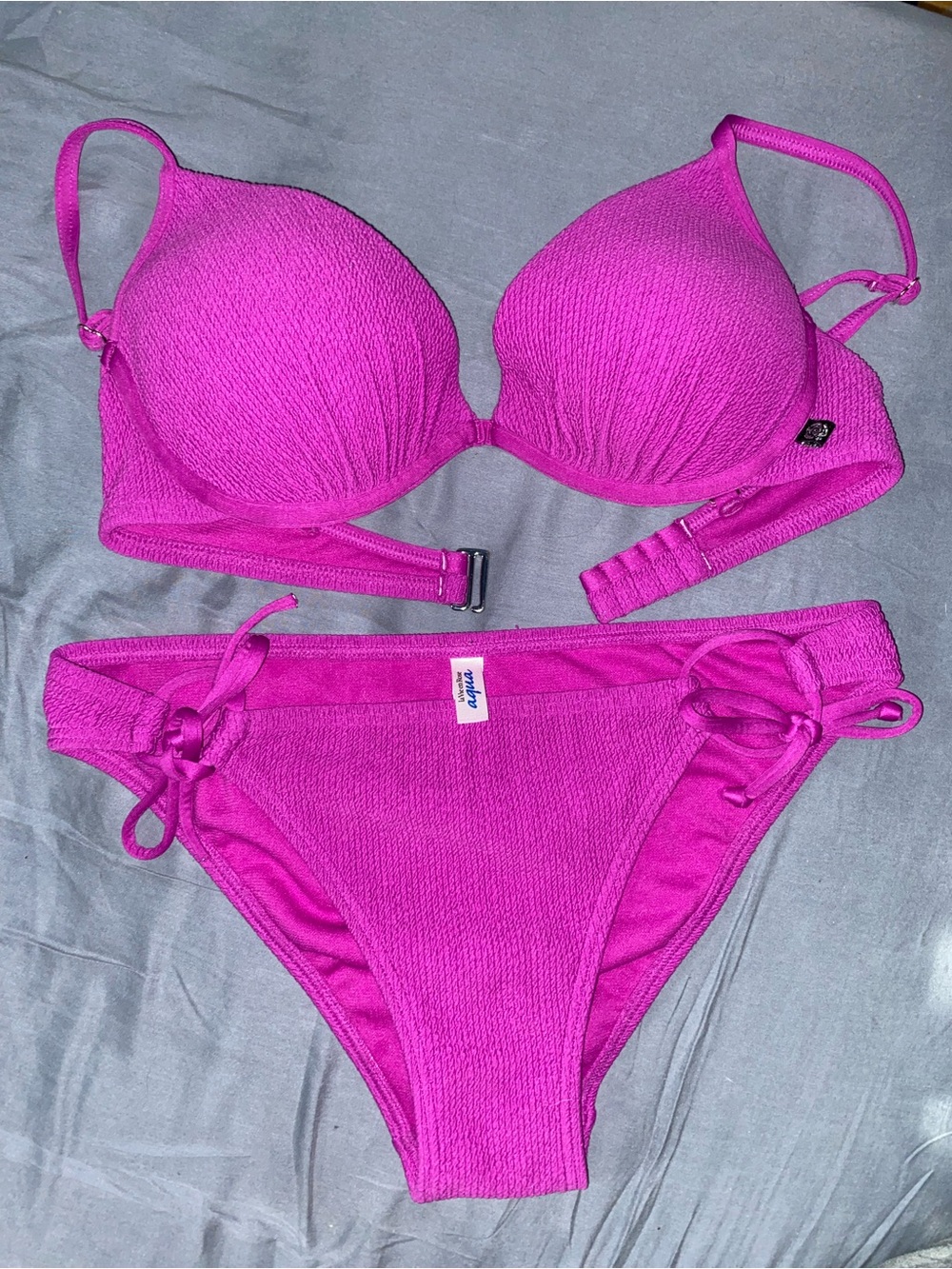 La Vie En Rose Bright Fuchsia Textured Push-Up Bikini Set